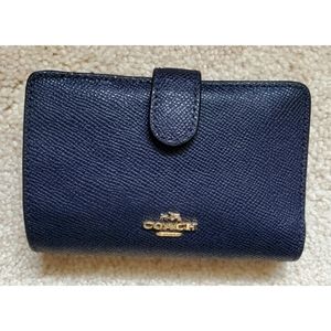 COACH Leather Midnight Blue/Navy Blue Medium Corner Zip Wallet